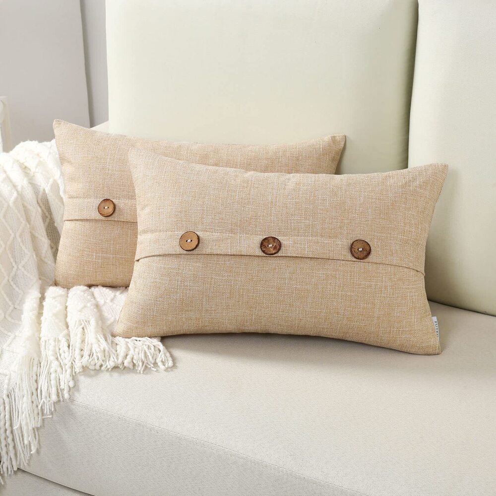 8628 Sand Linen Decorative Throw Pillow Covers 12x20 Inch Set of 2